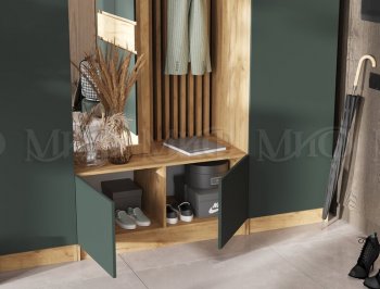 Прихожая Роджина крафт/изумруд, модульная (Миф) в Ирбите - irbit.mebel-e96.ru