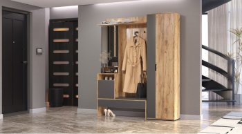 Прихожая Сабрина Дуб вотан/графит (Лин) в Ирбите - irbit.mebel-e96.ru