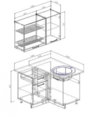 Кухонный гарнитур угловой Санторини МДФ 1000*1000 (Sanvut) в Ирбите - irbit.mebel-e96.ru