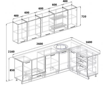 Угловой кухонный гарнитур Фьюжн 2600*1600 мм Sanvut в Ирбите - irbit.mebel-e96.ru