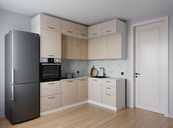 Кухонный гарнитур угловой Шимо МДФ  2200*1700 мм (Санвут) в Ирбите - irbit.mebel-e96.ru