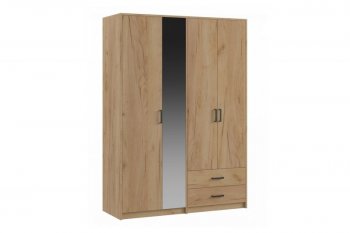 Шкаф 1500 мм  4-х ств. с зеркалом 2 ящ. SVETLANA LOFT, дуб золотой (Генезис) в Ирбите - irbit.mebel-e96.ru