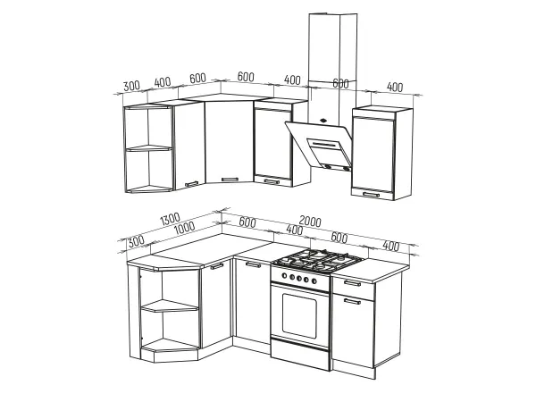 Угловой кухонный гарнитур Техно 1.3*1.4 м Вариант 3 (Миф) в Ирбите - irbit.mebel-e96.ru