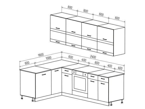 Угловой кухонный гарнитур Техно 1.6*2.4 м Вариант 3 (Миф) в Ирбите - irbit.mebel-e96.ru